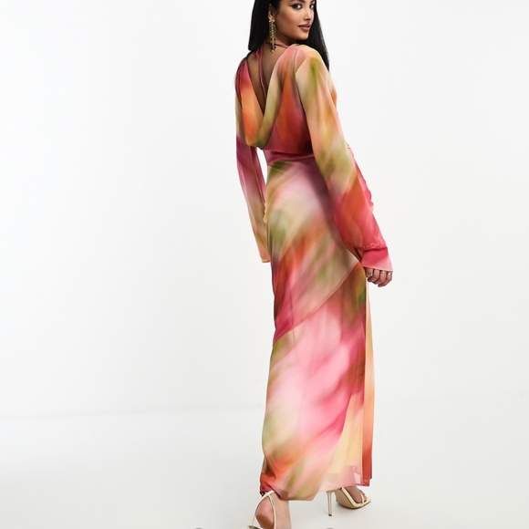 ASOS DESIGN chiffon cowl neck maxi dress in marble print - Picture 2 of 5